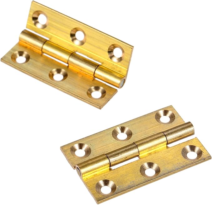 dophee 4Pcs Pure Brass Mini Hinges, Folding Butt Hinges for Drawer Cabinet Cupboard Door Jewelry Box Wooden Case Furniture, 1.5 Inch