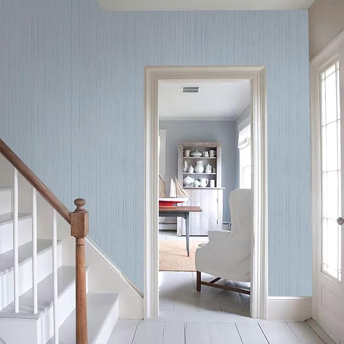 Light Blue Grasscloth Peel and Stick Wallpaper Vintage Texture Removable Waterproof Wallpaper for Room Walls, Cabinets, Furniture, Drawers, Desk A Set of 15.7"x300"