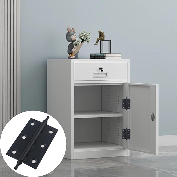2.5 Inch Antique Style Solid Brass Butt Hinges with Ball Finials, Black Plated Butt Hinges with for Furniture Cabinet Drawer Door, 2PCS