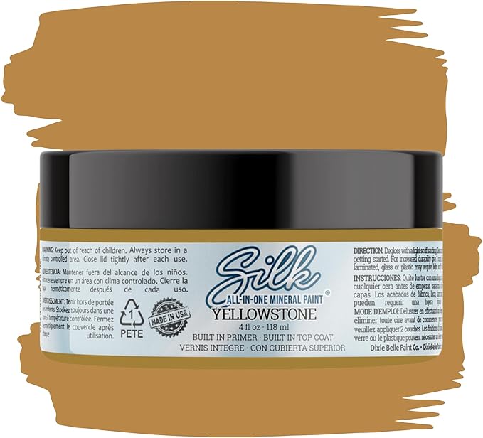 Dixie Belle Silk All-in-One Mineral Paint - Yellowstone (4oz) - All-in-One Water Based Primer + Topcoat - Durable Furniture Paint - Low Reflective Finish