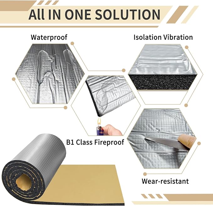 TroyStudio Sound Proof Closed Cell Foam, Self-Adhesive 13" x 39" Heat Shield Acoustic Rubber Foam Sheet - Waterproof Noise Vibration Thermal Insulation Roll for Home, Car, HVAC, Pipe, Machine