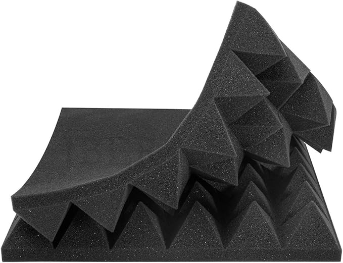 JBER Acoustic Sound Foam Panels, 24 Pack 2" X 12" X 12" Charcoal Soundproofing Treatment Studio Wall Padding Sound Absorbing Fireproof Pyramid
