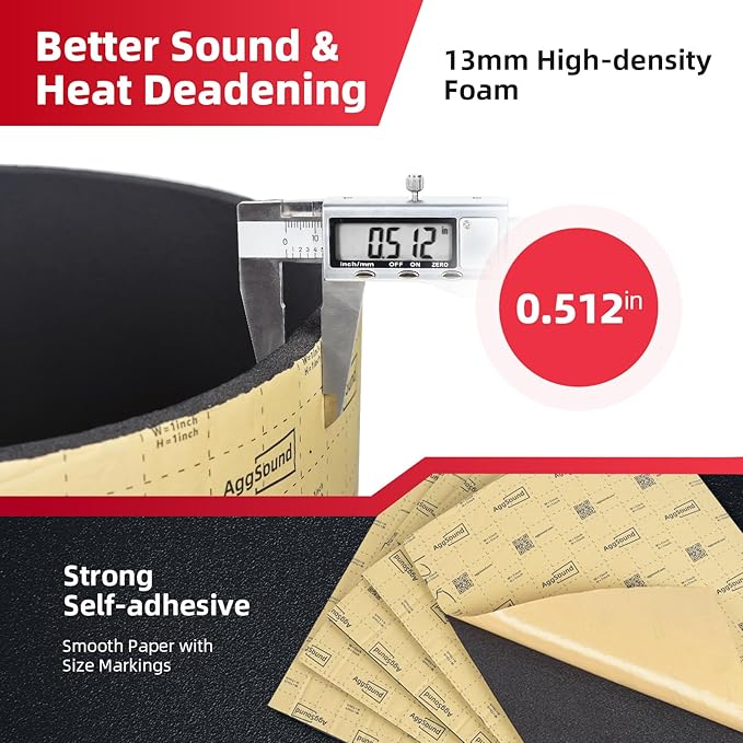 Sound Deadening Mat 1/2inch(13 mm) 3.27sqft - Car Sound Deadening Material Closed Cell Foam - Heat Insulation PE Foam Sound Deadener Material & Heat Barrier