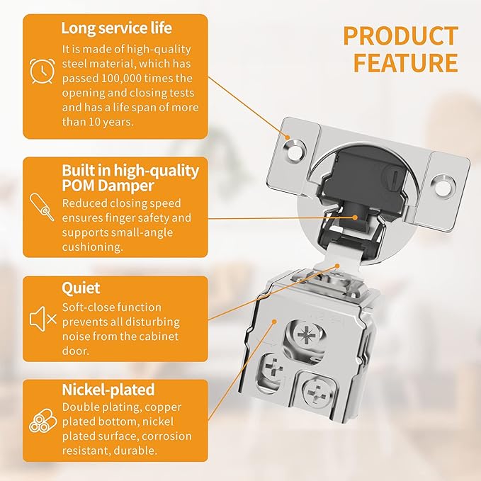 Chibery 2 Pack 1-3/8" Overlay 4D Soft Close Concealed Hinges for Face Frame Door, Adjustable Closing Speed, Smooth Slow Self Close Hinges, Satin Nickel, 105° Open Angle Stainless Steel Cabinet Hinges