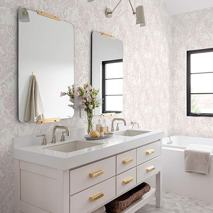 Ismoon Peel and Stick Wallpaper Vintage Floral Contact Paper Boho Watercolor Pink Damask Wallpaper Textured Removable Self Adhesive Vinyl Wall Paper for Bedroom, 17.3inx49ft