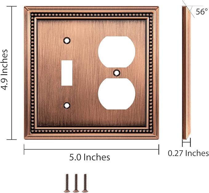 Henne Bery Sunken Pearls Heavy Duty Decorative Wall Plate Switch Plate Outlet Cover (Toggle/Duplex, Antique Copper)