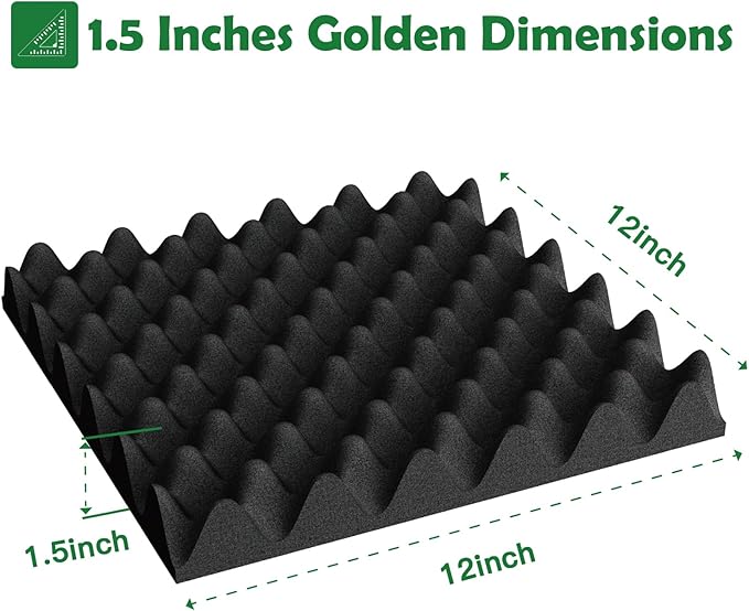 6 Pack 1.5"X12"X12" Acoustic Foam, Self Adhesive Sound Proof Egg Crate Foam(Most Soundproofing Design), Upgraded Sound Proof Foam Panels for Walls, Doors, Fire-Retardent Acoustic Panels