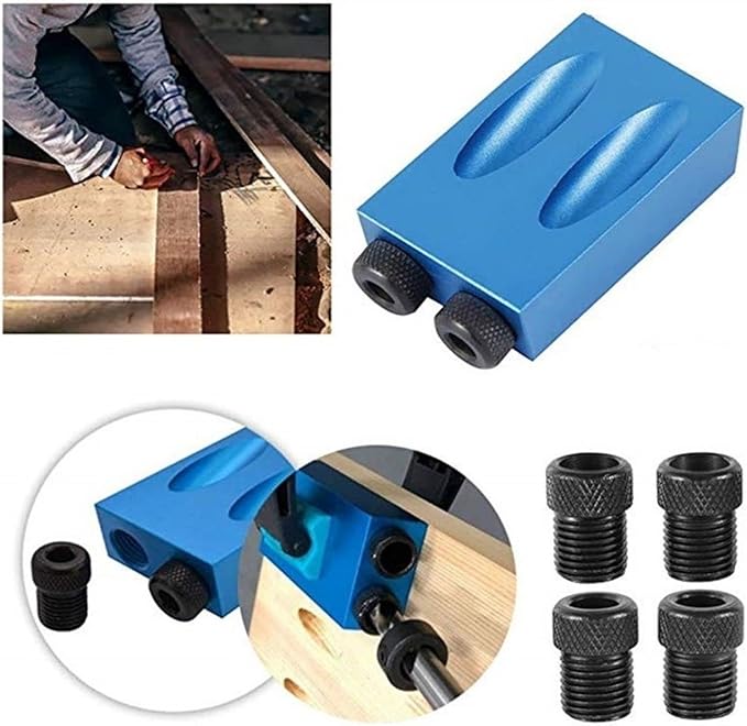 14Pcs Pocket Hole Jig, 15 Degree Dowel Drill Joinery Kit Hole Screw Jig with 6/8/10mm Drive Adapter for Woodworking Angle Drilling Holes, Carpenters Woodwork Guides Joint Angle Carpentry Locator