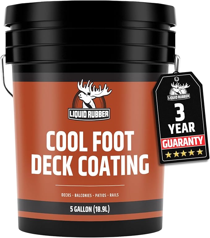 Liquid Rubber Cool Foot Deck Coating - Solar Protection Paint, Reduces Surface Temperatures by Up to 35%, Multi-Surface Cooling Decking Sealant, Waterproof, Durable Membrane, Misty Gray, 5 Gallon