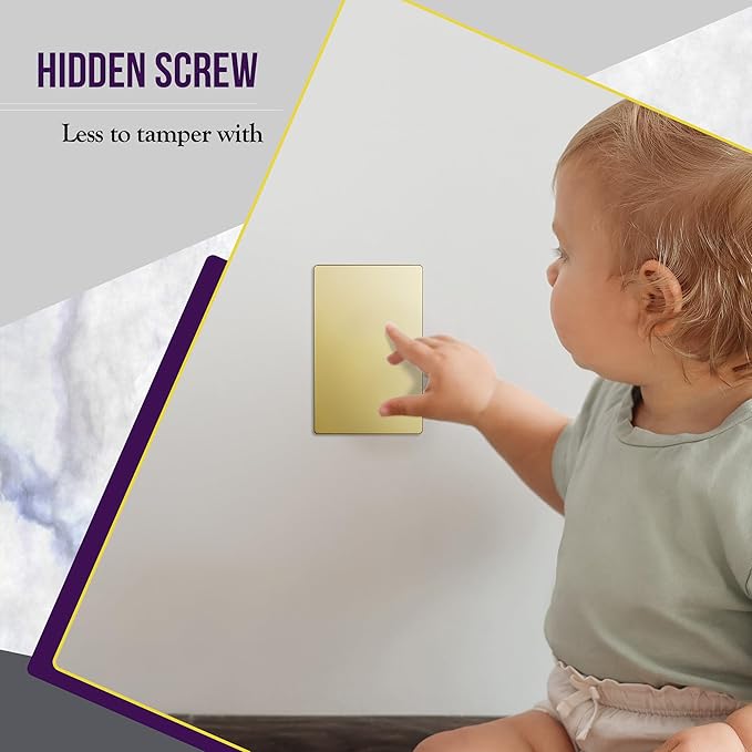 ENERLITES Screwless Blank Wall Plate, Child Safe Blank Device Outlet Cover, Standard Size, 1-Gang 4.68" x 2.93", Polycarbonate Thermoplastic, UL Listed, SI8801-GD-5PCS, Glossy, Gold, 5 Pack