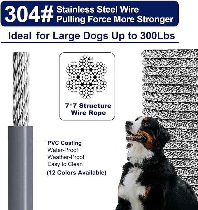 Tie Out Cable for Dogs Up to 300lbs,35ft Extra Strong 1000lbs Break Strength Tie-Out Tether Trolley Training Lead,Dog Run Cable for Yard Garden Park Camping Outside (Grey, 300lbs 35ft)
