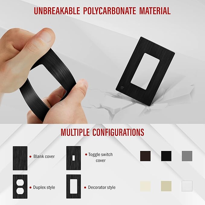 ENERLITES Decorator Light Switch or Receptacle Wall Plate, Screwless Wall Plate, Standard Size, 1-Gang 4.68" x 2.93", Polycarbonate Thermoplastic, UL Listed, SI8831-BBK, Brushed Black