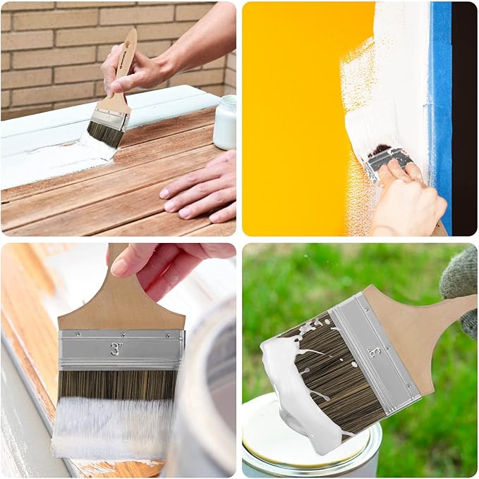 Double Thick Chip Paint Brush, 6 Pack, 3 inch / 75mm Stain Brushes for Painting Walls and Fence Staining, Wooden Handle Masonry Paintbrush for Varnish, Paste, Gesso and Limewash