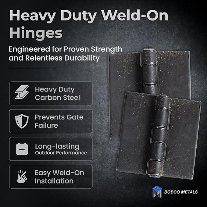Heavy Duty Weldable Hinges | Steel Butt Hinge Design for Heavy Gates & Doors | Long Lasting - 4" x 4" Size - 1/4" Plate Thickness (2 lb,1 Pair)