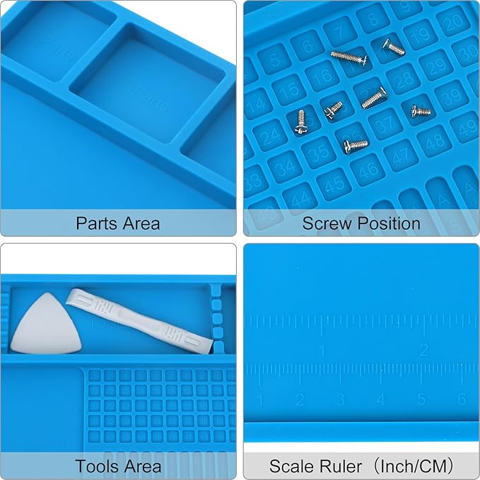 STREBITO Soldering Mat Electronics Repair Mat, Silicone Work Mat Heat Resistant 932°F, Magnetic Mat for Screws and Tools, Solder Mat Silicone Pad for Watch, Phone, Eyeglass, Knife, Size 13.8 "x 9.9"