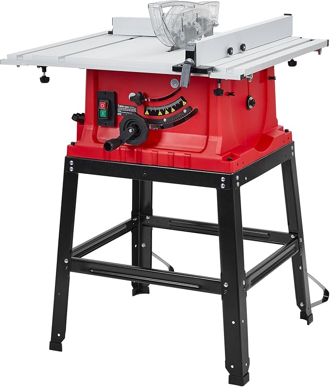 Table Saw 10 Inch, 15 Amp 5000RPM Powerful Tablesaw With Stand & Protective Cover, 36 X 25 Inch Tabletop Saw 90° Cross Cut & 0-45° Bevel Cut, Adjustable Depth, for Woodworking, Metal, Plastic