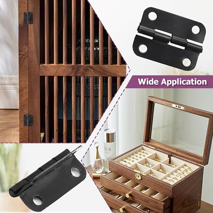 24pcs Butt Hinges Black Door Hinges, 1" x 3/4" Cabinet Door Hinge, Flat Folding Box Hinges for Jewelry, Wooden Box, Small Cupboard Furniture Hinges