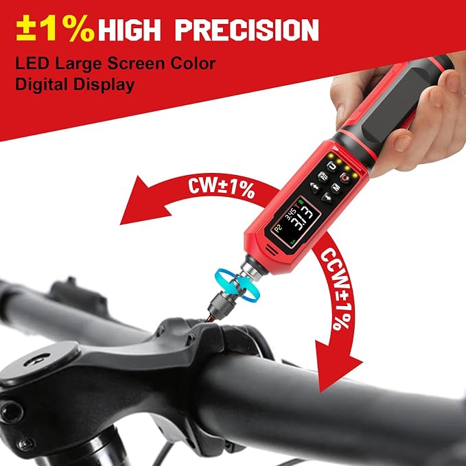 Digital Torque Screwdriver, 0.8-53.1in-lbs/0.09-6Nm, ±1% Accuracy | Electrician Torque Screwdriver, LED , Buzzer, Vibration, 9 Preset Mode and 5 Units, For Bike, Gunsmithing , Scope Mounting
