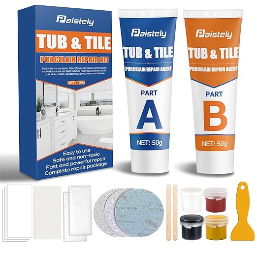 Porcelain Repair Kit, Waterproof Fiberglass Tub Repair Kits, Strong Tile Repair Kit, Non-Toxic Ceramic Tile Repair Kits Suitable for Ceramics, Porcelain, Resin, Granite, Marble, Quartz, Etc