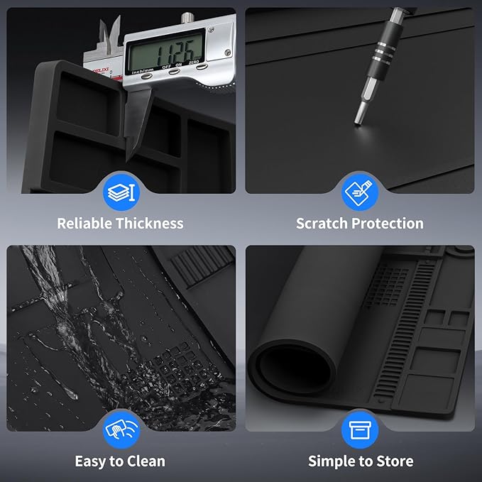 STREBITO Solder Mat Electronics Mat Silicone Repair Mat, Heat Resistant 932°F, Magnetic Project Mat Solder Pad for Soldering, Computer, Laptop, Cell Phone, RC, Gun, Size 17.7" x 11.8" (Black)