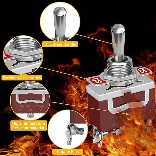6 Pack Toggle Switch, 3 Pin 12V DC 30A/250V AC 15A, Heavy Duty SPDT ON Off ON Switch, Marine Waterproof Toggle Switch with Boot Cap Cover, for Cars Trucks, Racing Cars, Boats