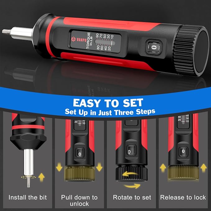 VANPO Torque Screwdriver 10-90 in-lb, 1/4" Drive Precision Driver Set | Inch Pounds Torque Wrench, 60 S2 Steel Bits for Gunsmithing, Bike Repair, Scope Mounting, Maintenance, DIY