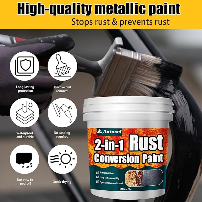Metal paint, 70 Oz Rust Reformer Paint for Metal, Stops Rust & Corrosion, Rust Conversion Paint, Heat & UV Resistant Anti Rust Coating for Automotive, Marine, Fence, Tools Metal paint