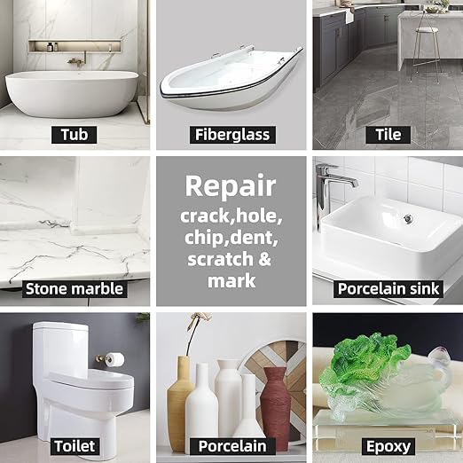 Tub and Fiberglass Shower Repair Kit (Color Match), 3.7oz Porcelain Repair Kit, Porcelain Sink and Acrylic Bathtub Repair Kit White for Cracks Chips Dents Holes Almond/Biscuit/Bone