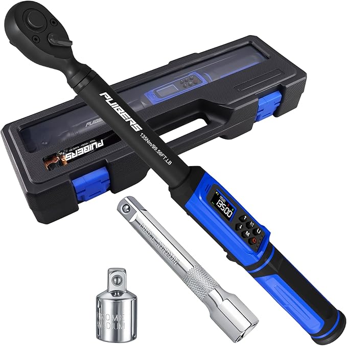 1/2" Digital Torque Wrench 1.5-99.56 Ft-lb (2-135 Nm) with 3/8" Adapter, Electronic Inch Pound Torque Wrench 3/8", 5 Units ±1% Accuracy with Buzzer & LED Alerts for Car Bike Moto