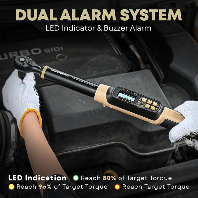Digital Torque Wrench 3/8 Drive, 5.0-99.6 ft·lb (6.8-135N.m) | ±1% Accuracy Electronic Torque Wrench with Buzzer and LED Heavy Duty Torque Wrench Set with Socket for Car Repair