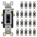 AIDA 20 Pack 3 Way Toggle Light Switch, 15 Amp, 120 Volt, Toggle Framed AC Quiet Switch, in Wall On/Off Switch Replacement, Self-Grounding, Residential and Commercial Grade, UL,Glossy Black