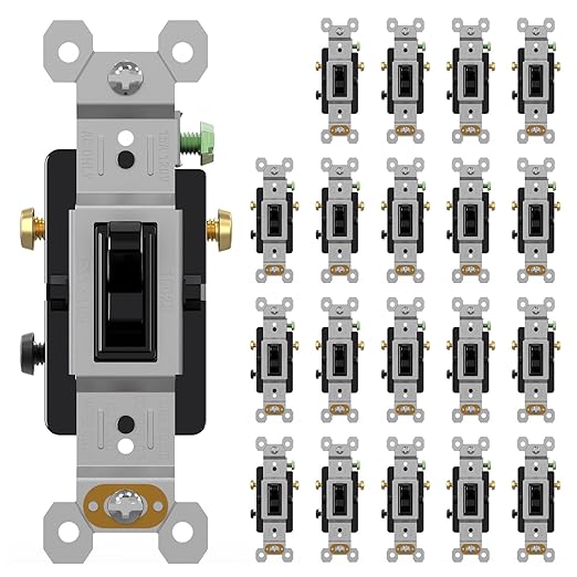 AIDA 20 Pack 3 Way Toggle Light Switch, 15 Amp, 120 Volt, Toggle Framed AC Quiet Switch, in Wall On/Off Switch Replacement, Self-Grounding, Residential and Commercial Grade, UL,Glossy Black