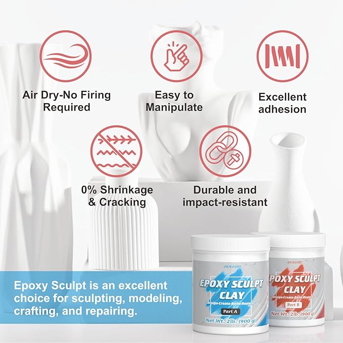 4 Pound Black Epoxy Putty Sculpt Clay, 2 Part (A & B) Modeling Compound for Sculpting, Modeling, Building, Repairing, Self-Hardening Epoxy Clay Easily Repairs Metal, Wood, Tile, Ceramics, Plastic