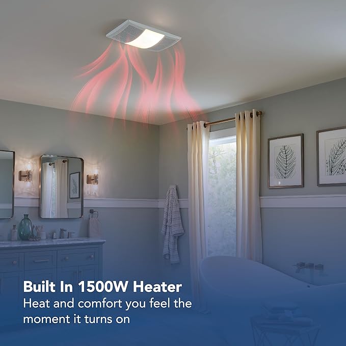 Broan-NuTone BHFLED110 PowerHeat Bathroom Exhaust Fan, Heater, and LED Light Combination, 110 CFM