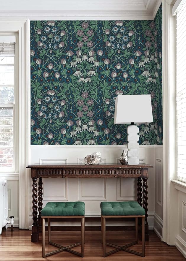 NextWall Tulip Garden Floral Peel and Stick Wallpaper (Deep Ocean & Purple Haze)