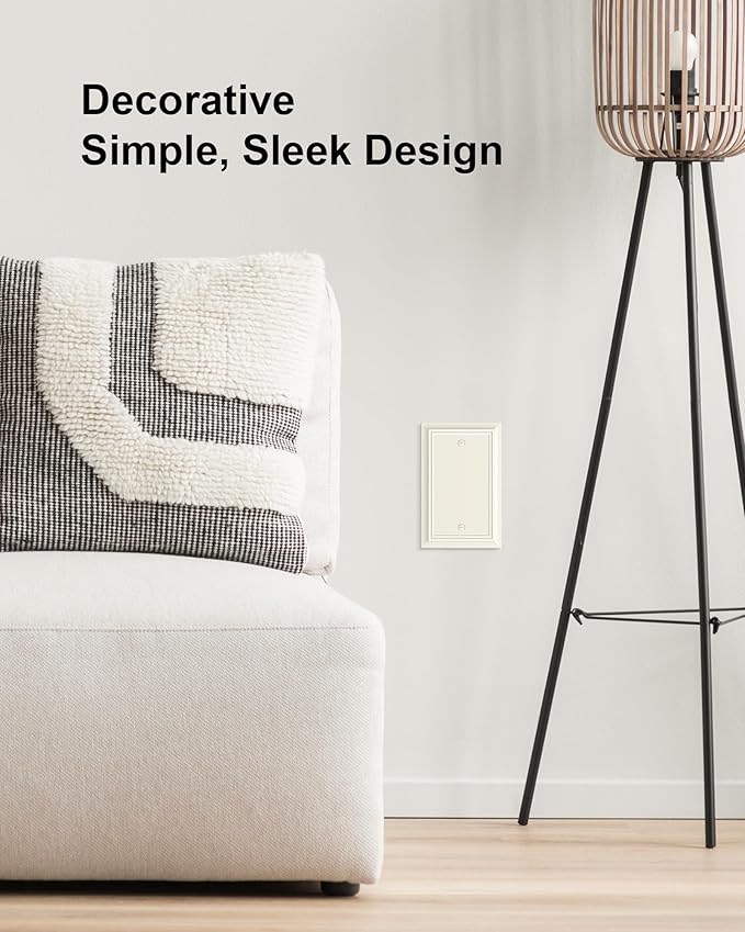2-Pack Single Blank Wall Plate, Durable Natural Bamboo Fiber Wall Plate Cover,Light Almond 1 Gang Wall Plate for Unused Outlets/Switches, Corrosion Resistant