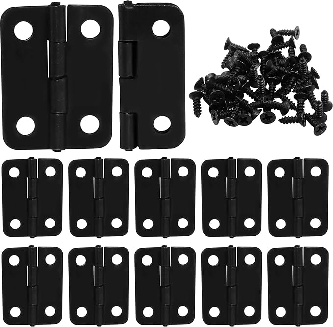 Murtenze 12Pcs Butt Hinge, 1" x 3/4" Metal Foldable Door Hinges with Screws for Cabinet Door Closet, Jewelry, Wooden Box (Black)