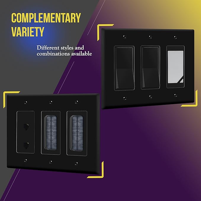 ENERLITES Decorator Light Switch or Receptacle Outlet Wall Plate, Gloss Finish, Mid-Size 3-Gang 4.88" x 6.77", Unbreakable Polycarbonate Thermoplastic, UL Listed, 8833M-BK-5PCS, Black, (5 Pack)