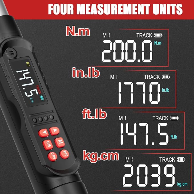 VANPO 1/2 Drive Digital Torque Wrench Set 7.4-147.5 ft.lb, ±2% Accuracy | 10-200 Nm, Electronic Torque Wrench with Sockets & Extension Bar, Buzzer/LED/Vibration Alarm, for Tire Lug Nuts, Auto Repair