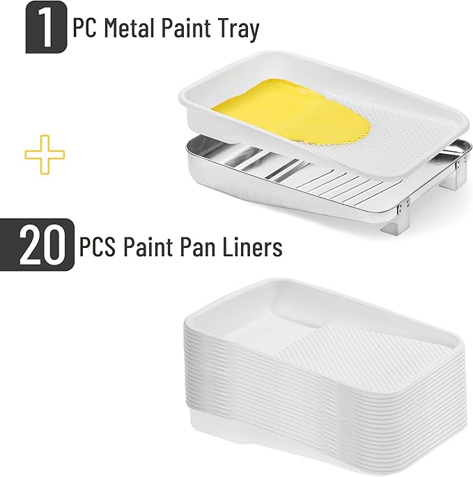 Bates 9 Inch Paint Tray Liners - 21 pcs, One Metal Tray with 20 Plastic Liners