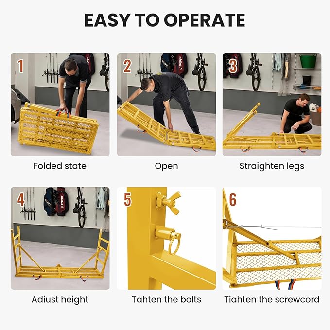 Foldable Scaffolding Platform, 70.8x15.2x36.2-62 Inch Portable Work Platform, 770 Lbs Capacity, Adjustable Height Industrial Step Ladders, Ideal for Painting, Wiring and Home Decor, Yellow