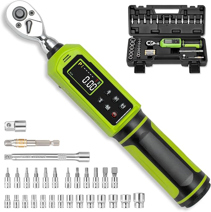 1/4" Digital Torque Wrench -0.33-22Ft.Lb for Bike Motorcycle Repair | Electronic Torque Wrench 1/4 Drive(0.45-30 N.m),Vibration Buzzer LED Indicator,±2% Acc. 5 Units for Precision Parts Engine