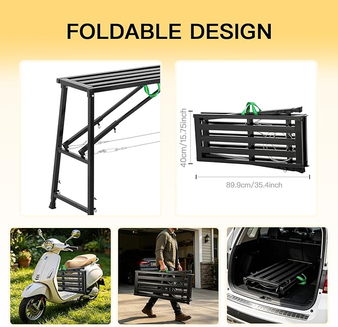 Foldable Scaffolding Platform 70.8 x 15.8 in Portable Work Platform Adjustable Height 35.4" to 57.5" Heavy Duty 800 lbs Capacity Industrial Ladder for Painting, Wiring, Home Improvement
