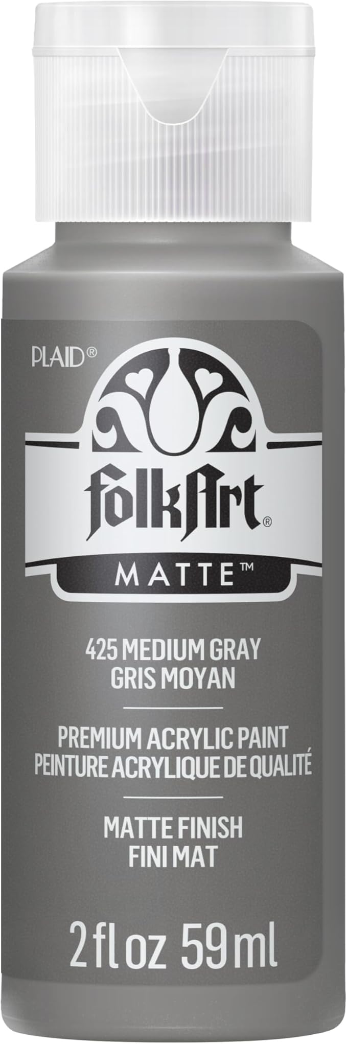 FolkArt Acrylic Paint in Assorted Colors (2 oz), 425, Medium Gray
