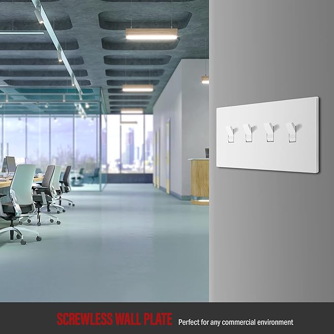 ENERLITES Screwless Quadruple Toggle Switch Wall Plate, Child Safe Light Switch Cover, Standard Size 4-Gang 4.68" x 8.38", Unbreakable Polycarbonate Thermoplastic, UL Listed, SI8814-W, Glossy, White