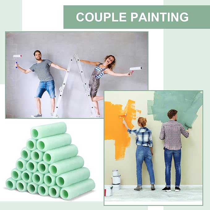 Gisafai 24 Pcs Paint Roller Covers Paint Rollers for Painting Walls Roller Paint Brush 3/8 Inch Nap Microfiber Roller Naps House Painting Supplies Paint Roller Kit for Walls Ceilings (Green,9 Inch)