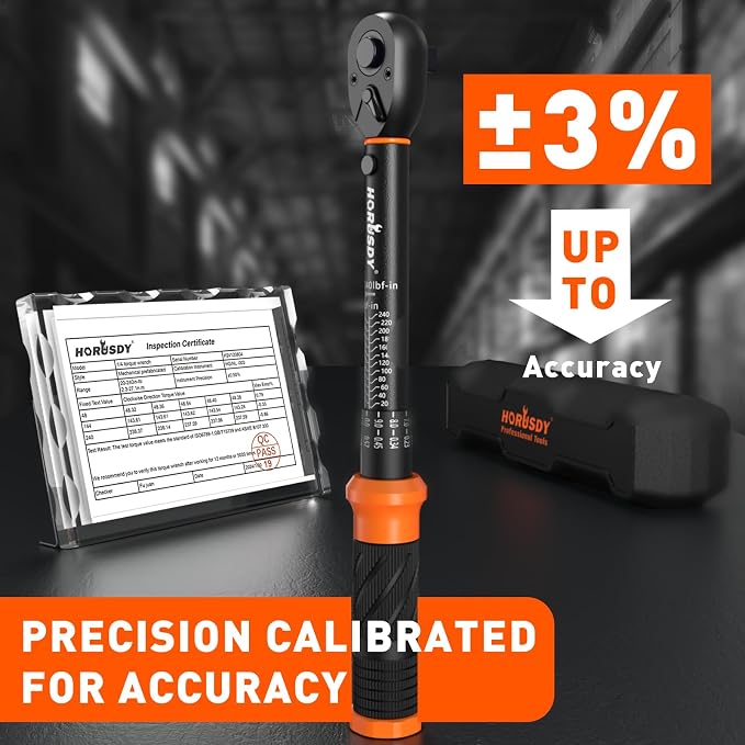 HORUSDY 1/4" Torque Wrench 4PCS Set, 20-240 in-lb Click Torque Wrench with 3" Extension Bar & 1/4" to 3/8" Adapter, Cr-V Inch Pound Torque Wrenches for Bike, Motorcycle & Small Engine Repair