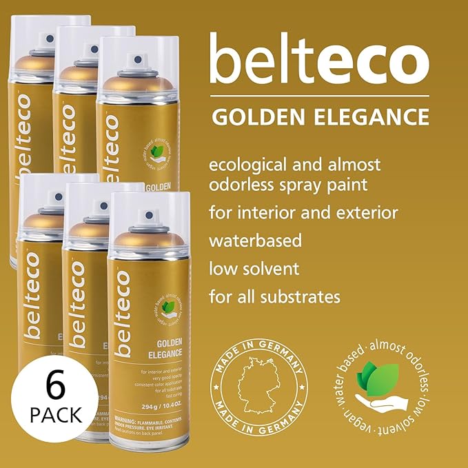 Gold Spray Paint - 6er Pack | For All Surfaces | Water-Based & Odorless | Eco-Friendly | Weather & UV Resistant | Fast-Drying | Indoor & Outdoor Use | Antique Gold Spray Paint for Plastic
