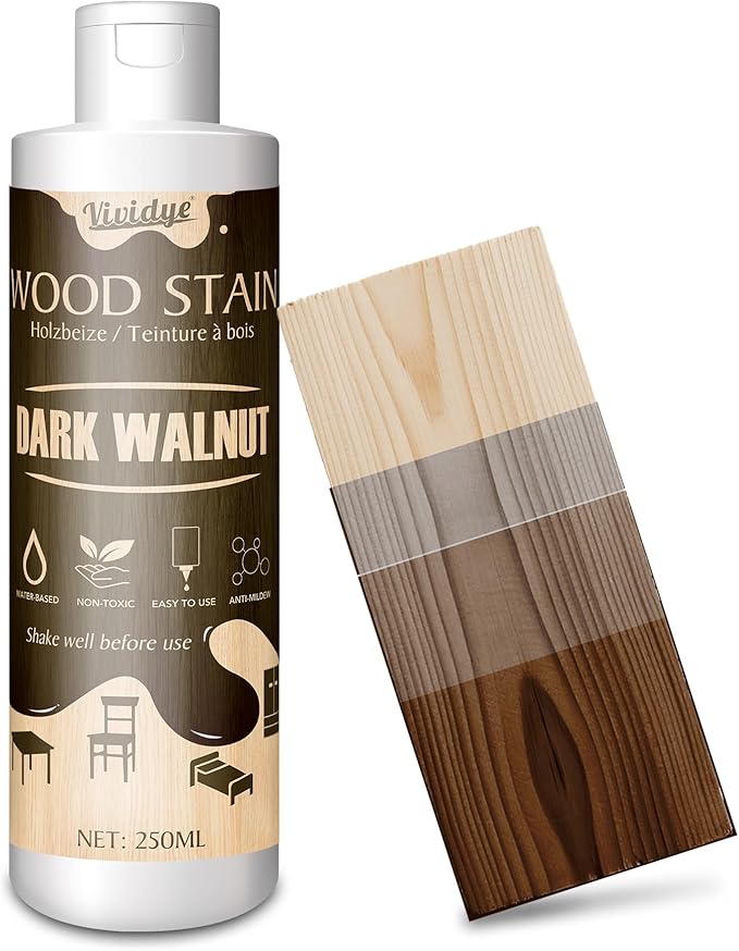 Wood Stain, 8.5oz/250ml Water Based Wood Stain for Indoor and Outdoor Furniture, Cabinet, Door, Trim and More - Fast Drying, Low Odor＆Non-Toxic, Easy to Apply, Multiple Finishes (Dark Walnut)