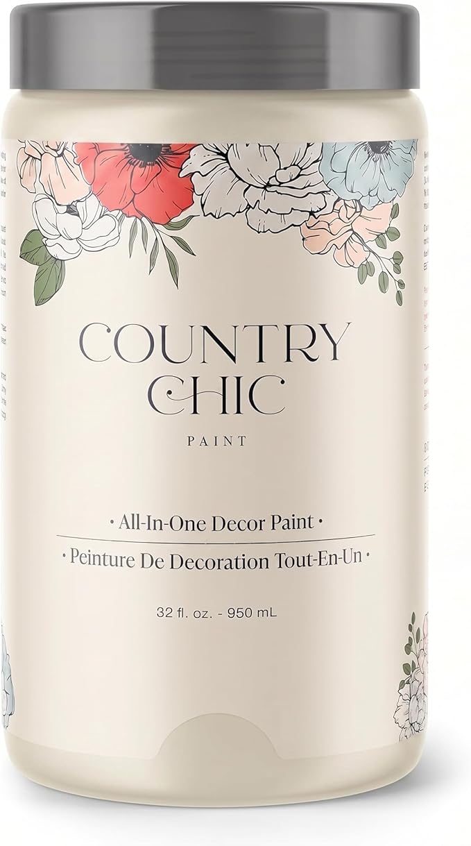 Country Chic All-in-One Chalk Paint for Furniture, Cabinets, Home Decor, Eco-Friendly, Matte Finish, Built-In Primer & Top Coat for Wood, Metal - Vanilla Frosting (Off White) - Quart 32 oz (950 ml)